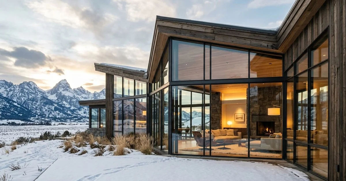 Bespoke angular glazing on a distinctive modern Colorado home, dramatic architectural composition